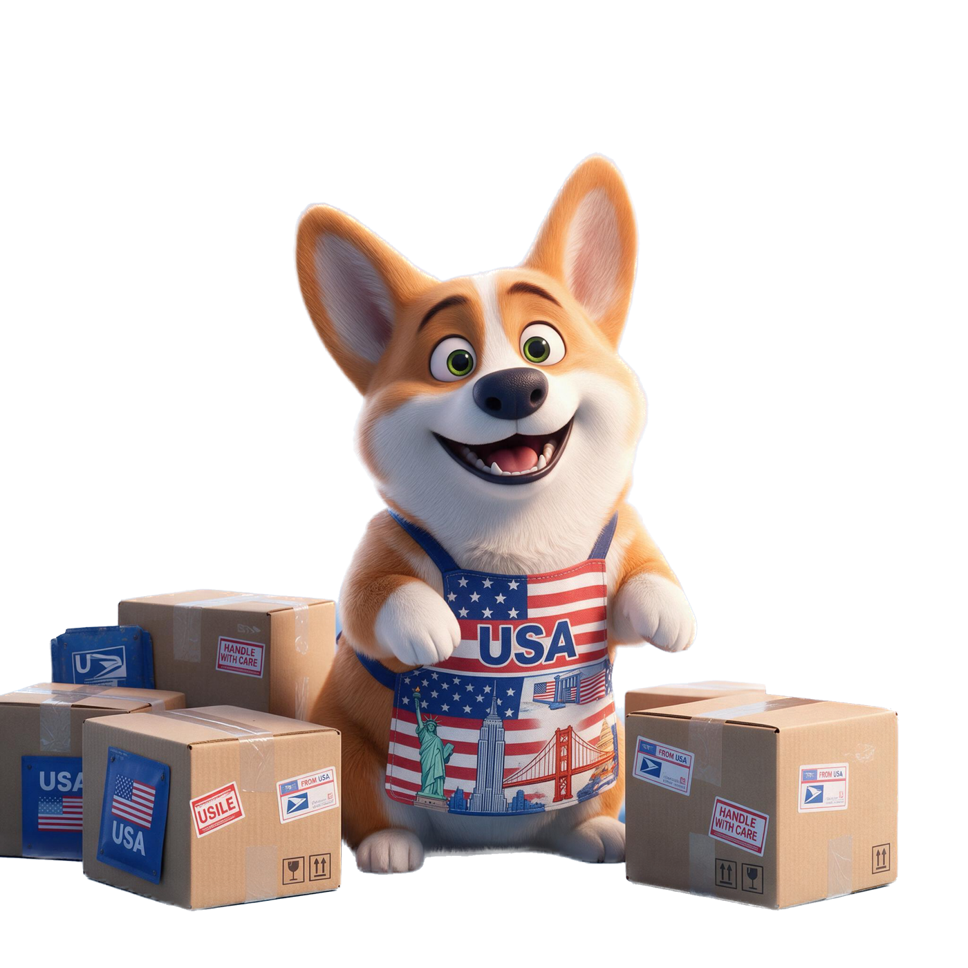 Корги с посылками из США